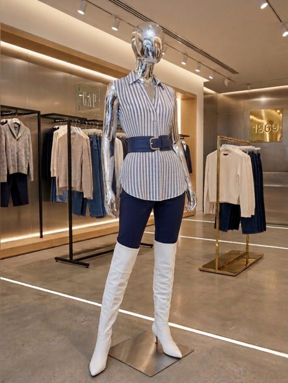 GAP Sleeveless V-Neck Striped Top in Navy and White